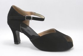 women's peep-toe tango and ballroom dance shoe - black suede